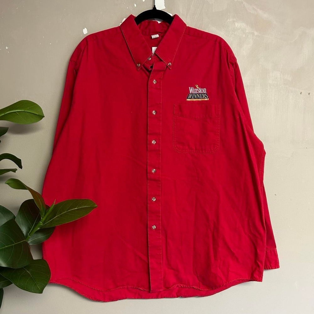 Vintage 90s Winston Cigarettes Red Long Sleeve Button Up Shirt Mens XL